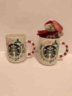 Starbucks 2018 Christmas Holiday Mug Candy Cane Handle Ceramic 12 oz.