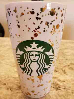 NWT Starbucks 2019 Holiday Tumbler White & Gold Flakes Ceramic 12oz New With Tag - Sold on eBay Dec, 24th 2019 for $22.00