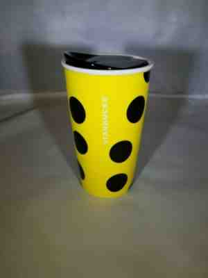 Starbucks Ceramic Black and Yellow Polka Dot Traveler Coffee Tumbler 12oz - Sold on eBay Dec, 24th 2019 for $25.00
