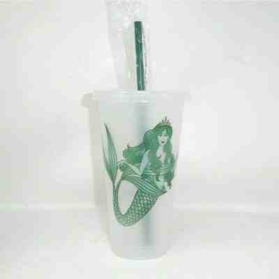 NEW Starbucks Mermaid Siren Cold Cup w/ Lid Straw - Reusable Plastic Venti 24oz - Sold on eBay Dec, 24th 2019 for $15.77