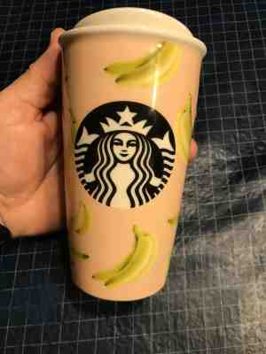 STARBUCKS BANANA TUMBLER TRAVEL MUG 12oz CERAMIC DOT COLLECTION 2015  - Sold on eBay Dec, 23rd 2019 for $22.50