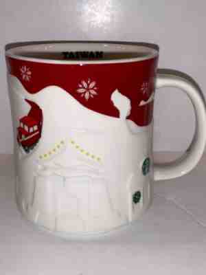 Starbucks 2014 Taiwan Red Christmas Relief Mug   16 oz. Coffee Cup