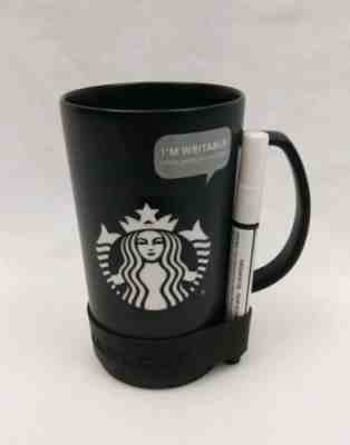 New Starbucks Writable Coffee Mug 16oz w/ Porcelain Art Pen Black Siren Mermaid