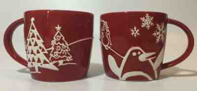 Starbucks Holiday 2007 Mug Red w/ Dimensional Penguin & Pine Trees Set of 2 EUC! - Sold on eBay Dec, 23rd 2019 for $16.99