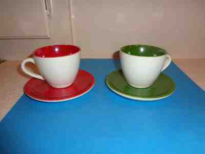 Set of 2 STARBUCKS DEMITASSE Coffee Cup Saucer Red & Green Pearlescent 2005 NEW - Sold on eBay Dec, 23rd 2019 for $24.95