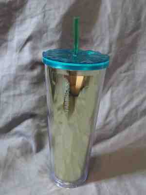 Starbucks Coffee 2014 Gold Multi Faceted Insulated Tumbler 24oz + Lid & Straw - Sold on eBay Dec, 23rd 2019 for $22.99