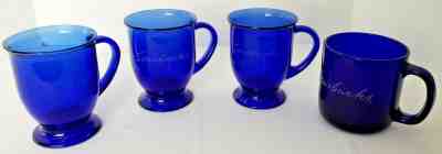 FOUR Starbucks Cobalt Blue Glass Etched Mugs Lot of FOUR Different Mugs - Sold on eBay Dec, 23rd 2019 for $34.99