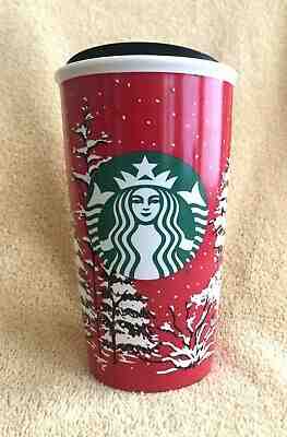 STARBUCKS COFFEE DRINK 12 OZ. TUMBLER - 2016 CHRISTMAS RED TREES & SNOW - RARE! - Sold on eBay Dec, 22nd 2019 for $21.95