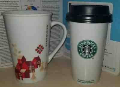 STARBUCKS 2013 Christmas  22 oz + ceramic TO GO 12 ozW/ lock lid  coffee mugs - Sold on eBay Dec, 22nd 2019 for $16.99