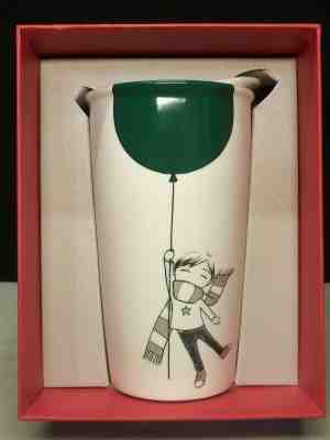Starbucks 2014 White Ceramic Double Wall Tumbler 12oz Boy w/ Green Balloon NIB - Sold on eBay Dec, 22nd 2019 for $24.99