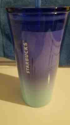 STARBUCKS 18oz BLUE OMBRE DOUBLE GLASS INSULATED TUMBLER W/STRAW - Sold on eBay Jan, 10th 2020 for $26.00