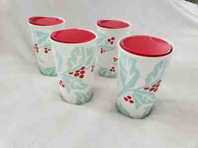 New Starbucks 2018 Holiday Mint Holly Berry Ceramic Travel Tumbler mug lot of 4 - Sold on eBay Jan, 11th 2020 for $48.00