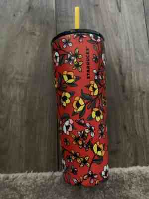 Starbucks Stainless Steel Cold Cup Matte Orange Floral With Yellow Straw NWT - Sold on eBay Jan, 11th 2020 for $39.00