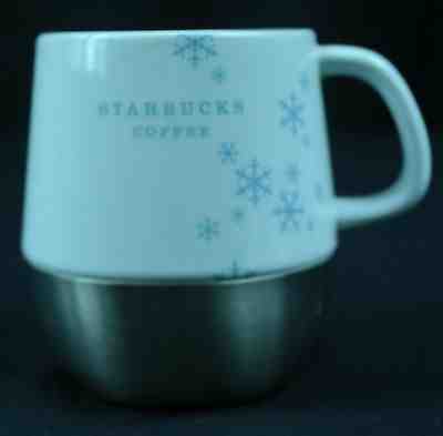 Starbucks Holiday 2007 White/Blue Snowflake Xmas Ceramic Stainless 14oz Cup/Mug - Sold on eBay Jan, 11th 2020 for $16.99
