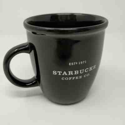 Starbucks 2002 Barista Abbey Black & White Writing "EST 1971" Coffee Mug Cup - Sold on eBay Jan, 10th 2020 for $17.00