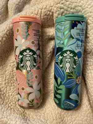 NEW 2020 Starbucks Stainless Steel Insulated Floral 16 oz Tumbler Pink or Blue - Sold on eBay Jan, 10th 2020 for $44.99