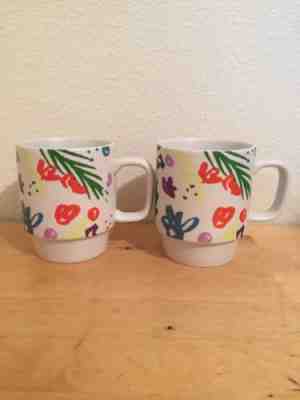 STARBUCKS 2 Coffee Mugs Cups White Floral 12 oz Stackable Stacking Spring 2016 - Sold on eBay Jan, 10th 2020 for $19.99