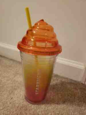 EXC 2009 Starbucks Summer Frappuccino cold cup TUMBLER whip lid  WITH STRAW 16OZ - Sold on eBay Jan, 10th 2020 for $16.00
