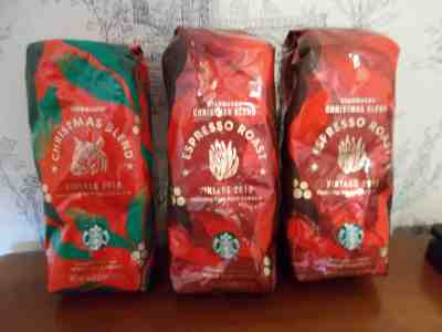 3 Starbucks 16oz Vtg 2019 Whole Bean Coffee Espresso & Christmas Blend Aged  - Sold on eBay Jan, 12th 2020 for $34.00