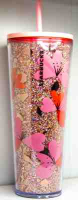 STARBUCKS Valentines 2020 TUMBLER TUMBLR HEARTS 24 OZ Cup Glitter - Sold on eBay Jan, 12th 2020 for $26.49
