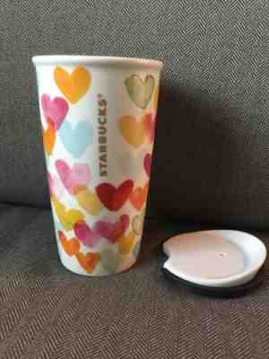 Starbucks Ceramic Travel Tumbler Mug With Lid Painted Hearts Design 12 Oz - 2015 - Sold on eBay Jan, 12th 2020 for $17.95