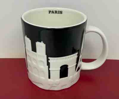 STARBUCKS City Mug, PARIS, Relief Collection, Black-White, 16oz, Eiffel tower - Sold on eBay Jan, 12th 2020 for $24.30