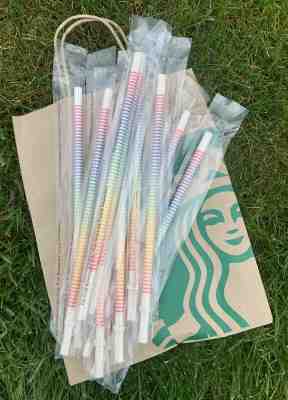 Starbucks Rainbow Striped Straw Set Cold Cup Reusable Venti Summer 2019 4 Count - Sold on eBay Jan, 12th 2020 for $21.54