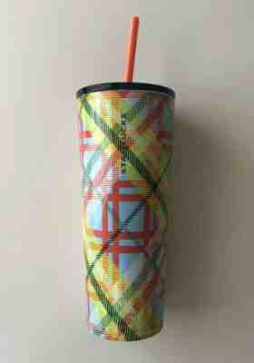 NEW 2019 STARBUCKS COLD CUP PLAID BLUE YELLOW STAINLESS STEEL TUMBLER 16 fl oz - Sold on eBay Jan, 12th 2020 for $15.96