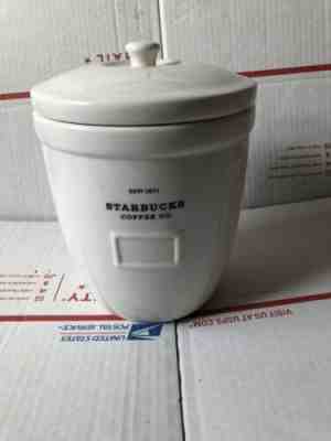 Vintage Starbucks 2002 Abbey Barista Coffee Canister Cookie Jar White Ceramic - Sold on eBay Jan, 12th 2020 for $26.99