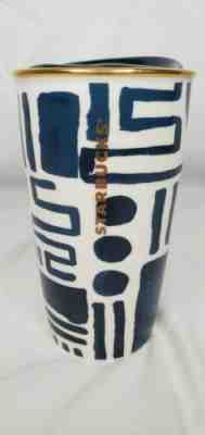Starbucks 2015 Blue Modern Art Gold Rim Ceramic Travel Tumbler Insulated Mug New - Sold on eBay Jan, 12th 2020 for $34.99