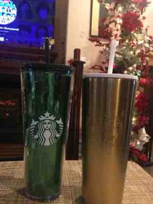 2019 Starbucks Gold And Green  Stainless Steel Cold Cup Tumbler 24oz Venti - Sold on eBay Jan, 12th 2020 for $55.00