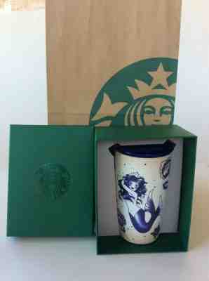 STARBUCKS NIB 2016 Indigo Blue Tattoo Siren Ceramic Tumbler - Sold on eBay Jan, 12th 2020 for $59.00