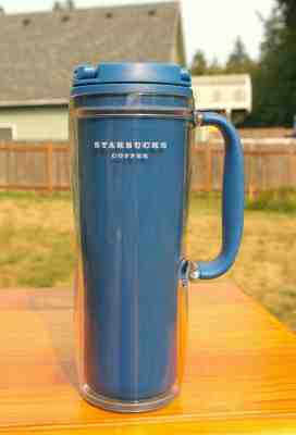 Starbucks Coffee Company 2008 Blue 16oz Travel Tumbler Rubber Grip Handle - Sold on eBay Jan, 11th 2020 for $25.00