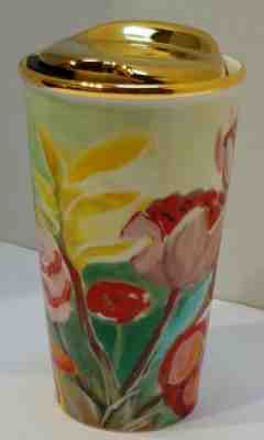 Starbucks Floral Double Wall Ceramic Traveller 12 oz Coffee Tumbler w/ gold Lid - Sold on eBay Jan, 11th 2020 for $22.99