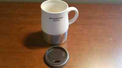 STARBUCKS Coffee Ceramic & Stainless Steel Travel Mug 14 oz 2006 Lid/Rubber Base - Sold on eBay Jan, 11th 2020 for $15.50