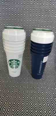 Starbucks Reusable Plastic Cups 2 sets White Navy 16 Oz Grande Recyclable NEW - Sold on eBay Jan, 11th 2020 for $30.99