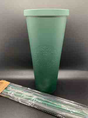 Starbucks 2016 Matte Green Tumbler Cold Tumbler 24oz Venti w/ Straw & Brush Set