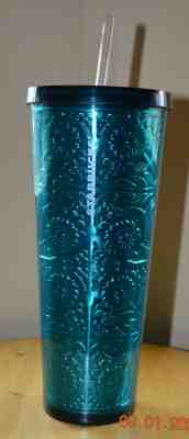 Starbucks New Blue Gree Metallic Foil Tumbler 24oz Cold Beverage Embossed 2017 - Sold on eBay Jan, 10th 2020 for $50.00