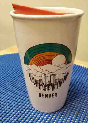 NWT Starbucks Denver Ceramic, double walled White, 70's look, rainbow mile high - Sold on eBay Jan, 10th 2020 for $40.00