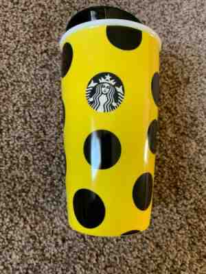  Starbucks 2015 Ceramic Yellow and Black Polka Dot Mug with Lid / 12oz - Sold on eBay Jan, 13th 2020 for $21.57