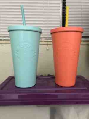 Starbucks 2016 16oz Stainless Steel Tumbler, Mint & Coral - Sold on eBay Jan, 13th 2020 for $35.00