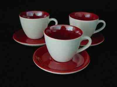 SET OF 3 PEARLESCENT STARBUCKS 2005 RED & WHITE DEMITASSE CUP & SAUCER SETS - Sold on eBay Jan, 13th 2020 for $18.00