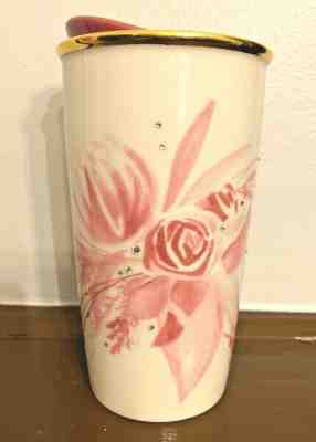 2015 Starbucks Pink Bouquet Floral Swarovski Crystal Ceramic Travel Cup 12 Oz.  - Sold on eBay Jan, 13th 2020 for $35.00