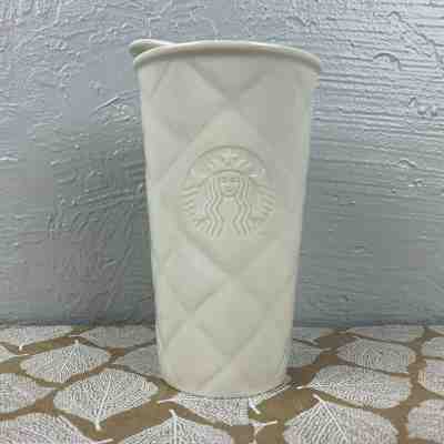 Starbucks 2012 Ceramic Tumbler Travel Coffee Cup White Quilted Lid - Sold on eBay Jan, 13th 2020 for $24.95