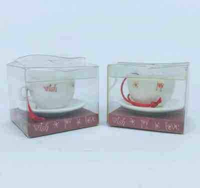 STARBUCKS 05 Christmas Ornament Ceramic Cappuccino Cup Saucer Wish Joy Love 2qty - Sold on eBay Jan, 13th 2020 for $19.97