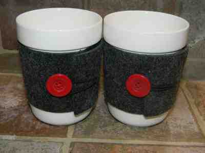 Starbucks 2010 White Mugs With Gray Cozy Sleeve With Red Button 14oz - Sold on eBay Jan, 13th 2020 for $16.00