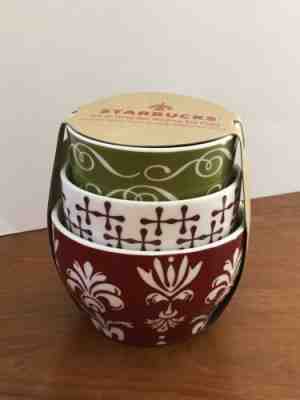 STARBUCKS Stackable Tea Cups Nesting Bowls NIP Bone China Holiday Christmas 2010 - Sold on eBay Jan, 13th 2020 for $19.95