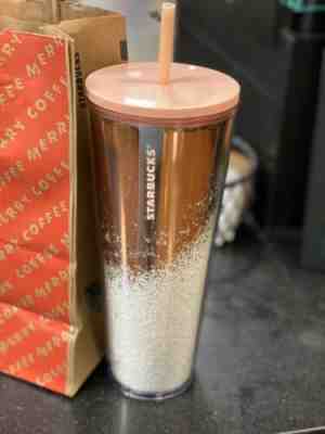 Starbucks Holiday 2019 Venti Tumbler ROSE  GOLD Cascading Snow RARE EDITION - Sold on eBay Jan, 4th 2020 for $19.00