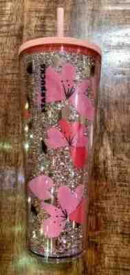 New! STARBUCKS Valentines 2020 Sparkle TUMBLER HEARTS 24 OZ Cups Glitter  - Sold on eBay Jan, 15th 2020 for $28.99
