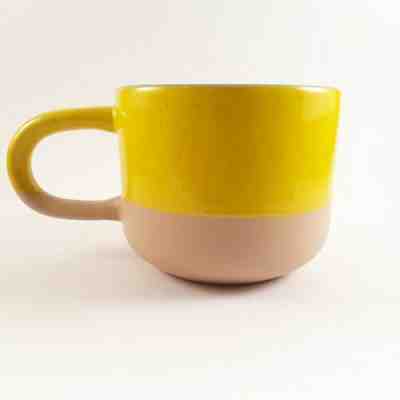Starbucks 2018 Terra Cotta Two Tone Yellow Blue Long Handle Coffee Mug 12oz New - Sold on eBay Jan, 14th 2020 for $19.99